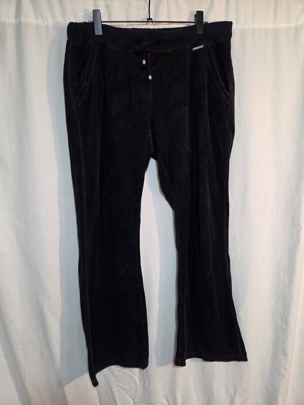 Michael Kors XL Black Velvet-Feel Terrycloth Track Pants with Drawstring